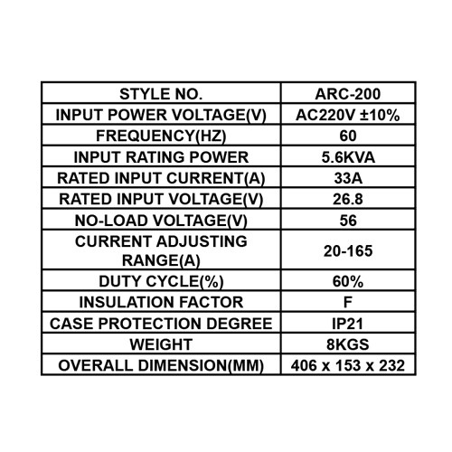 ARC-200     COUNTER-CURRENT DC WELDING MACHINE, 200AMP