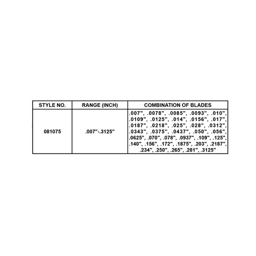 081075     RADIUS WIRE GAUGE, 0.007"-0.3125"