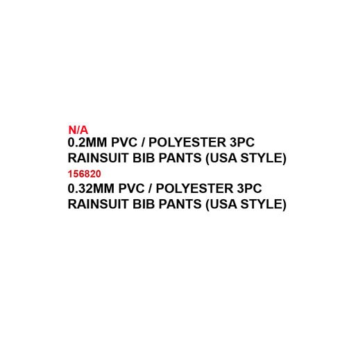 PVC / POLYESTER 3PC RAINSUIT BIB PANTS (USA STYLE)