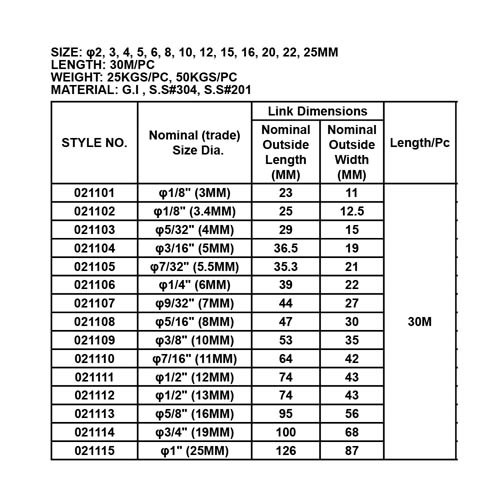SHORT LINK STEEL CHAIN (GALVANIZED OR POLISHED)