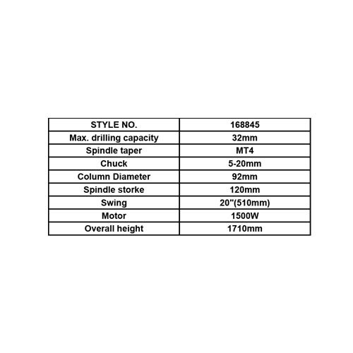 168845     DRILL PRESS, MAX. DRILLING CAP.: 32MM