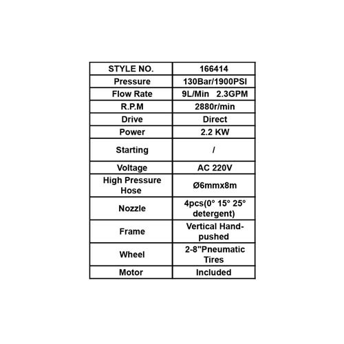 166414     HIGH PRESSURE WASHER