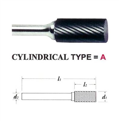 CARBIDE BURS, CYLINDRICAL TYPE, 6MM SHANK