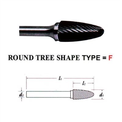 CARBIDE BURS, ROUND TREE SHAPE TYPE, 6MM SHANK     