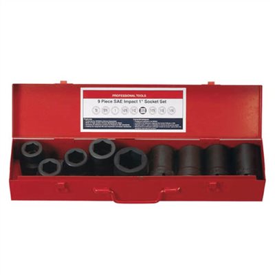 013302     9PCS 1" DR. SAE DEEP IMPACT SOCKET SET (6 pt.)