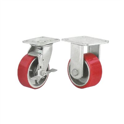 HEAVY DUTY RED POLYURETHANE MOLD ON STEEL CASTER WHEELS