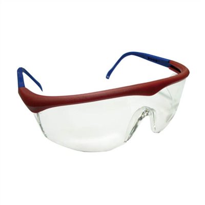 143131     SAFETY GLASSES, HP SERIES, FRAME: BLUE & RED, LENS: CLEAR